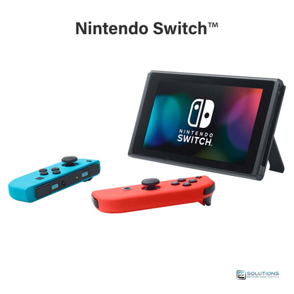 Nintendo Switch — console standing upright with Joy-Con controllers detached and placed next to it, factory unlocked for retail and wholesale supply