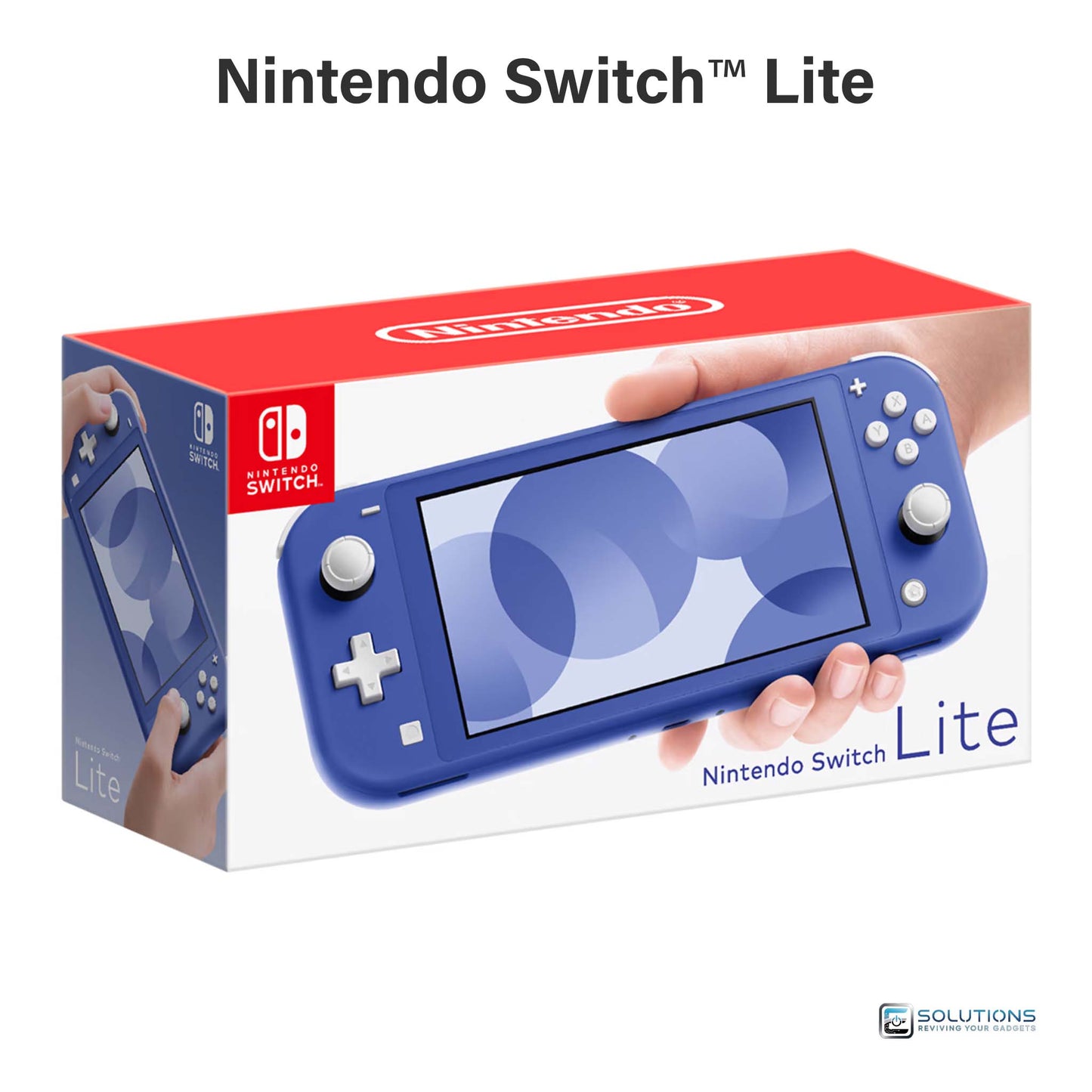 Nintendo Switch Lite Blue — retail packaging box of handheld gaming console, factory sealed for retail and wholesale