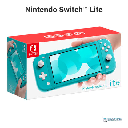 Nintendo Switch Lite Turquoise — retail packaging box of console, factory sealed for wholesale and retail supply