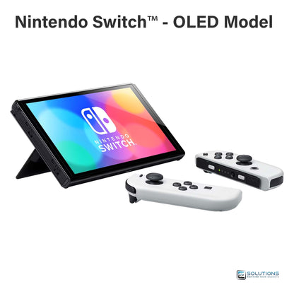 Nintendo Switch OLED model — screen with Joy-Con controllers laying separately, available for wholesale and retail buyers