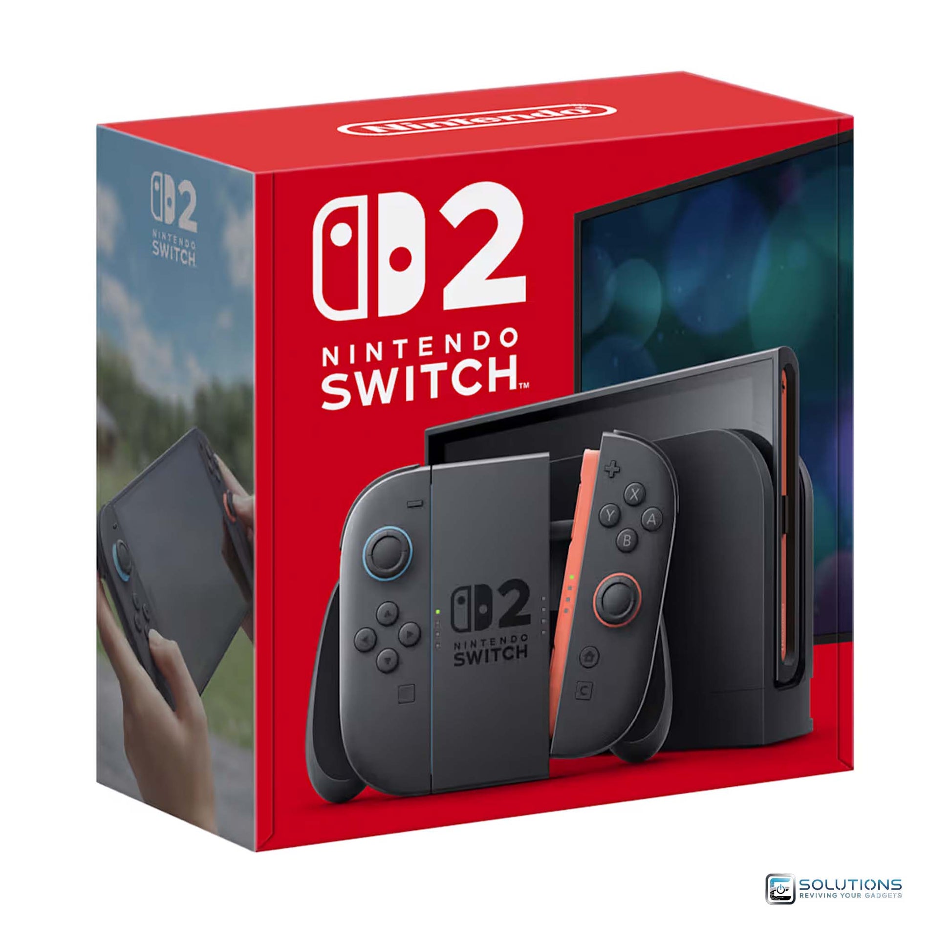 Nintendo Switch V2 — retail packaging box of the standard Nintendo Switch console, factory sealed for wholesale and retail buyers