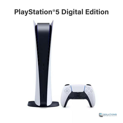 Sony PlayStation 5 Digital Edition 825GB — front view of the disc-less console with DualSense controller, available for retail and wholesale