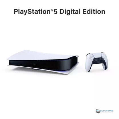 Sony PS5 Digital Edition 825GB — horizontal setup of the console with DualSense controller, offered for retail and wholesale