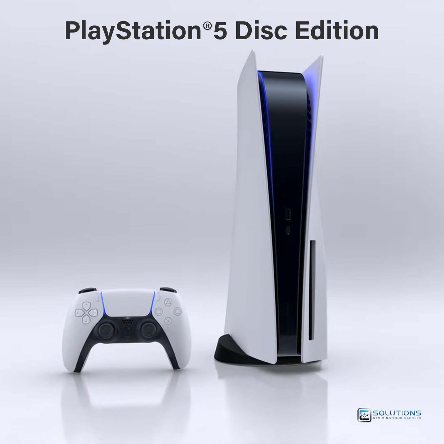 PlayStation 5 Disc Edition 825GB — side angle showing console with DualSense controller, original model available for wholesale and retail