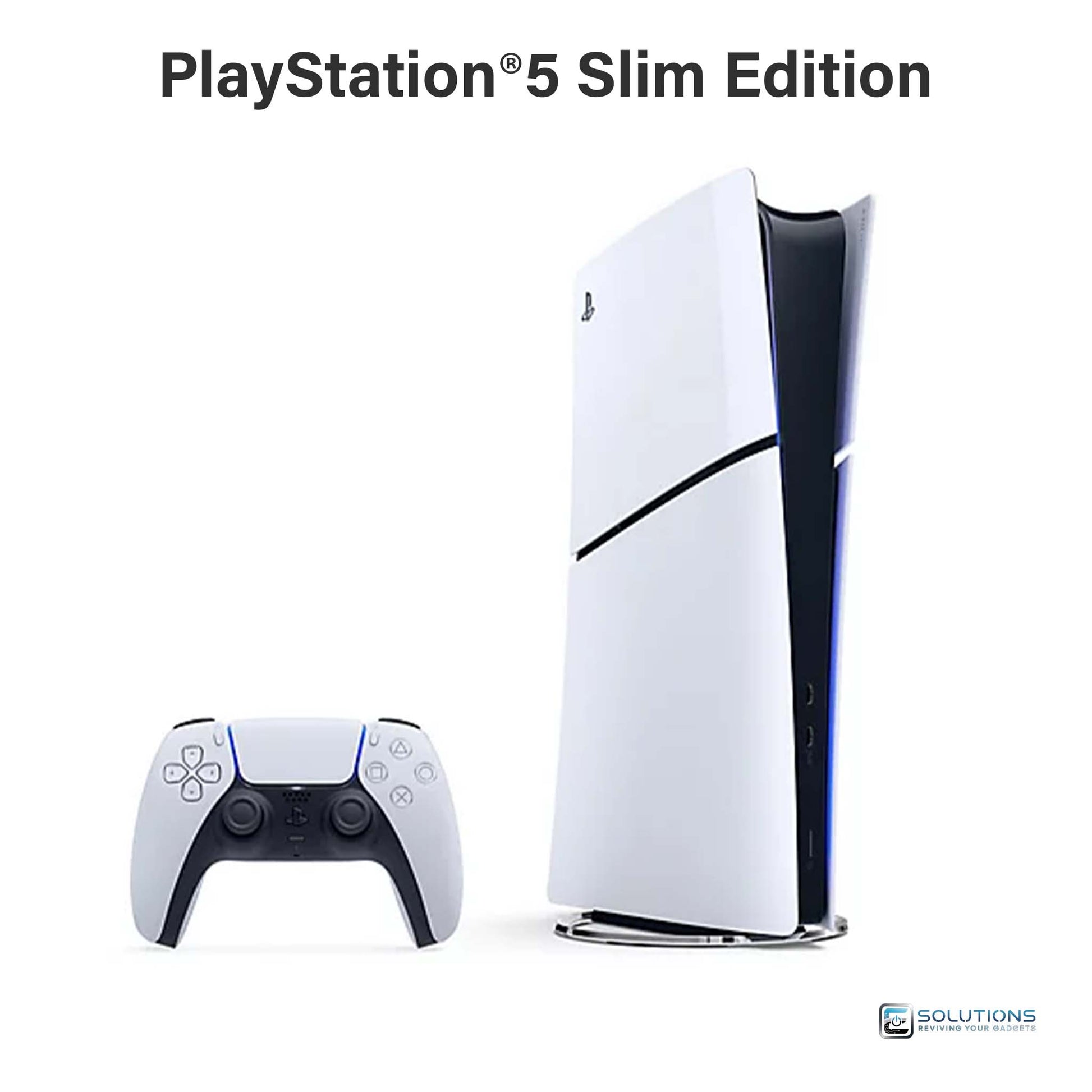 PlayStation 5 Slim Digital Edition 1TB — side profile of slimmer disc-less console with controller, available for wholesale and retail buyers