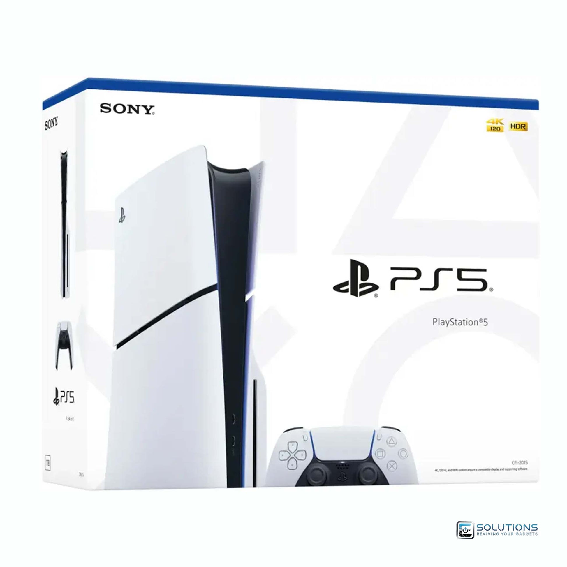 PlayStation 5 Slim Disc Edition 1TB — console pictured with official retail packaging box, factory sealed and available for retail and wholesale