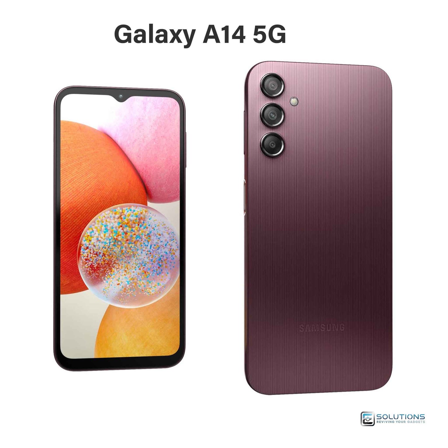 Samsung Galaxy A14 Dark Red — bold color option, unlocked smartphone available in 64GB and 128GB storage for retail and wholesale