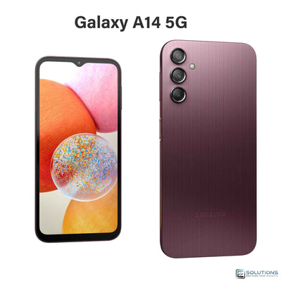 Samsung Galaxy A14 Dark Red — bold color option, unlocked smartphone available in 64GB and 128GB storage for retail and wholesale