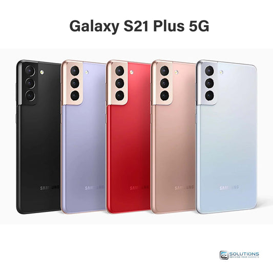 Samsung Galaxy S21 Plus lineup showing all available colors — unlocked smartphone for retail and wholesale, 128GB/256GB storage
