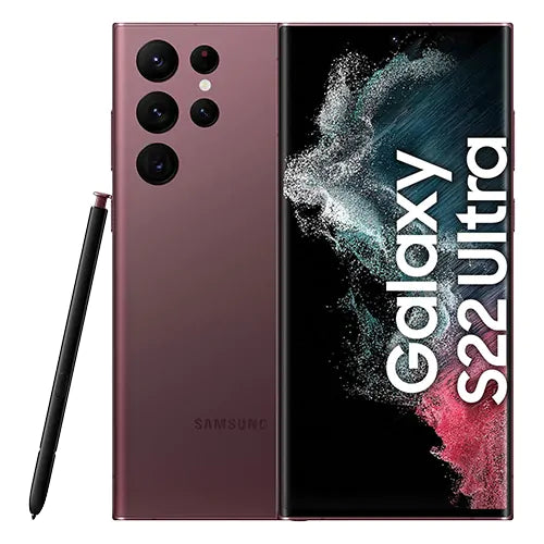 Samsung Galaxy S22 Ultra Burgundy — bold premium finish, unlocked phone available in 128GB, 256GB, 1TB and 512GB storage options for wholesale and retail supply