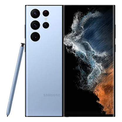 Samsung Galaxy S22 Ultra in Sky Blue — exclusive unlocked flagship, available for retail and wholesale in 128GB, 256GB, 1TB and 512GB models