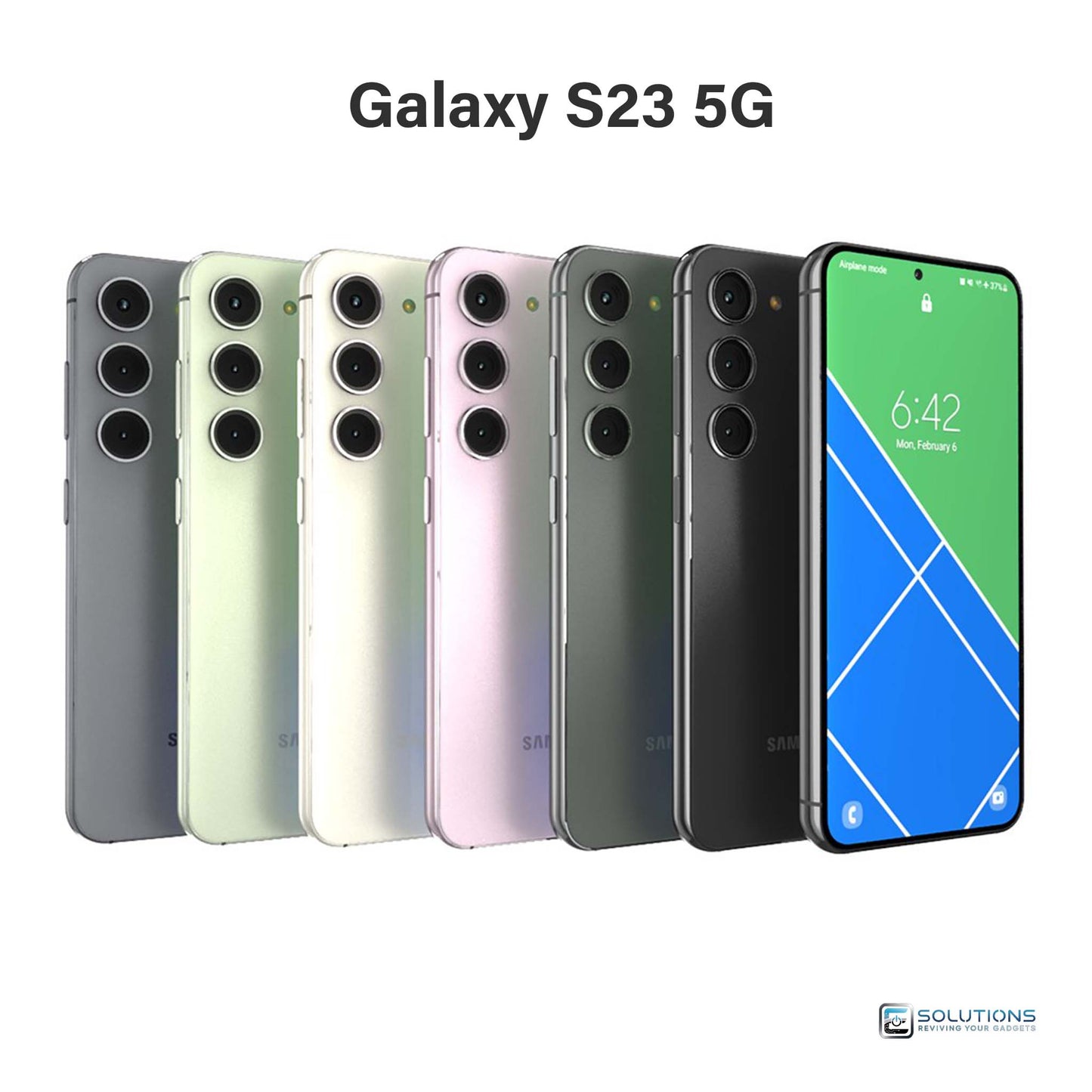 Samsung Galaxy S23 lineup in Phantom Black, Cream, Green, Lavender, Graphite, and Lime — unlocked smartphones available for retail and wholesale in 128GB and 256GB