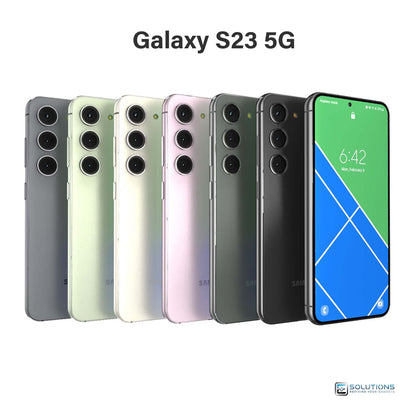 Samsung Galaxy S23 lineup in Phantom Black, Cream, Green, Lavender, Graphite, and Lime — unlocked smartphones available for retail and wholesale in 128GB and 256GB