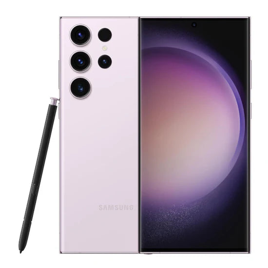 Samsung Galaxy S23 Ultra Lavender — modern unlocked smartphone in a pastel finish, sold for retail and wholesale with 256GB, 512GB, and 1TB storage choices