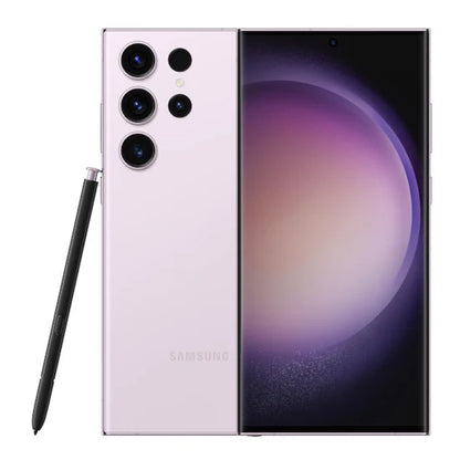 Samsung Galaxy S23 Ultra Lavender — modern unlocked smartphone in a pastel finish, sold for retail and wholesale with 256GB, 512GB, and 1TB storage choices