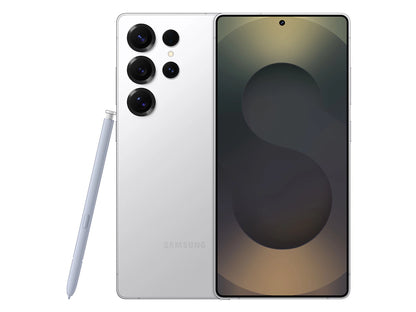 Samsung Galaxy S25 Ultra Titanium Whitesilver — clean and refined unlocked phone, available with 256GB, 512GB, or 1TB storage for wholesale and retail