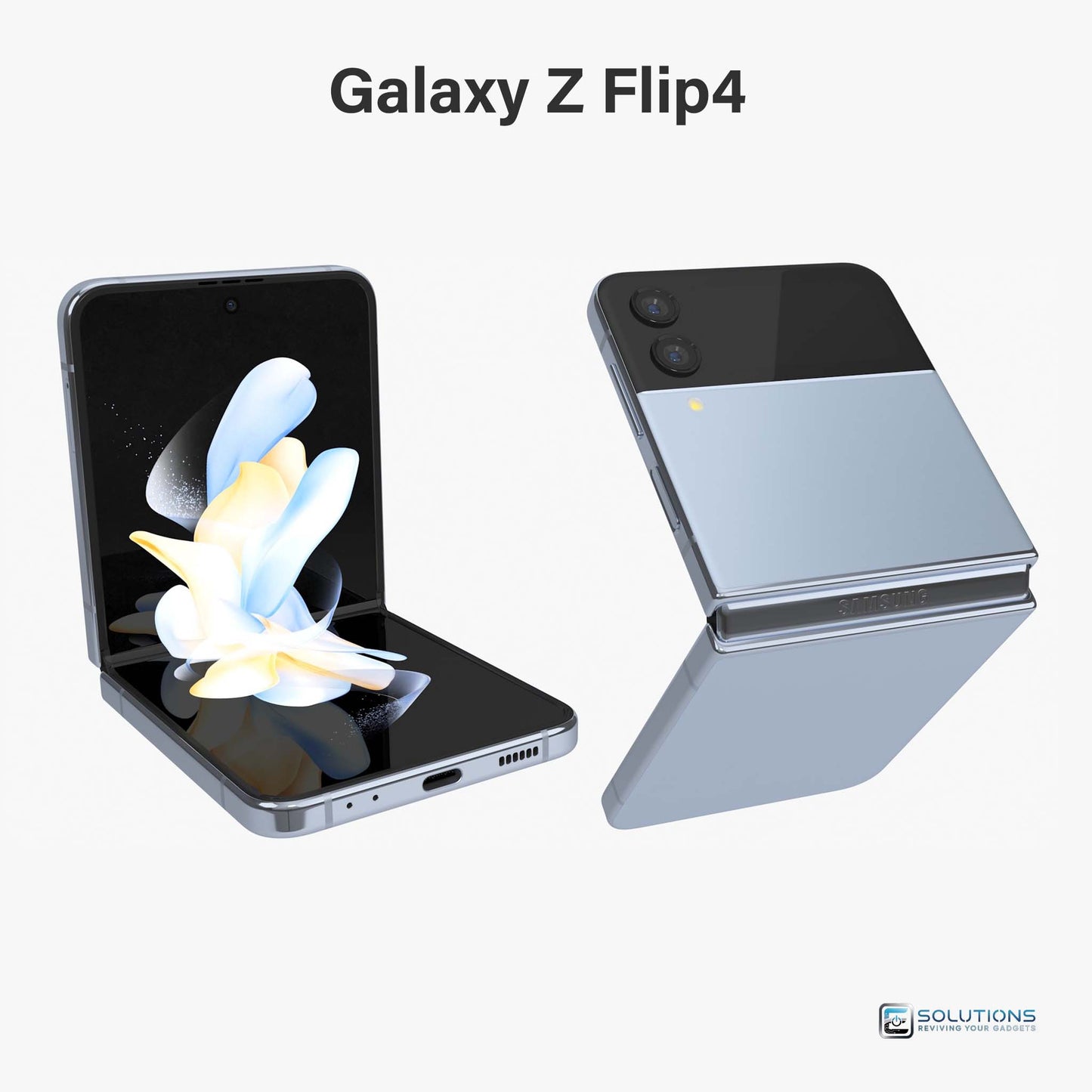 Samsung Galaxy Z Flip 4 Blue — sleek unlocked foldable, available for retail and wholesale in 128GB, 256GB, and 512GB