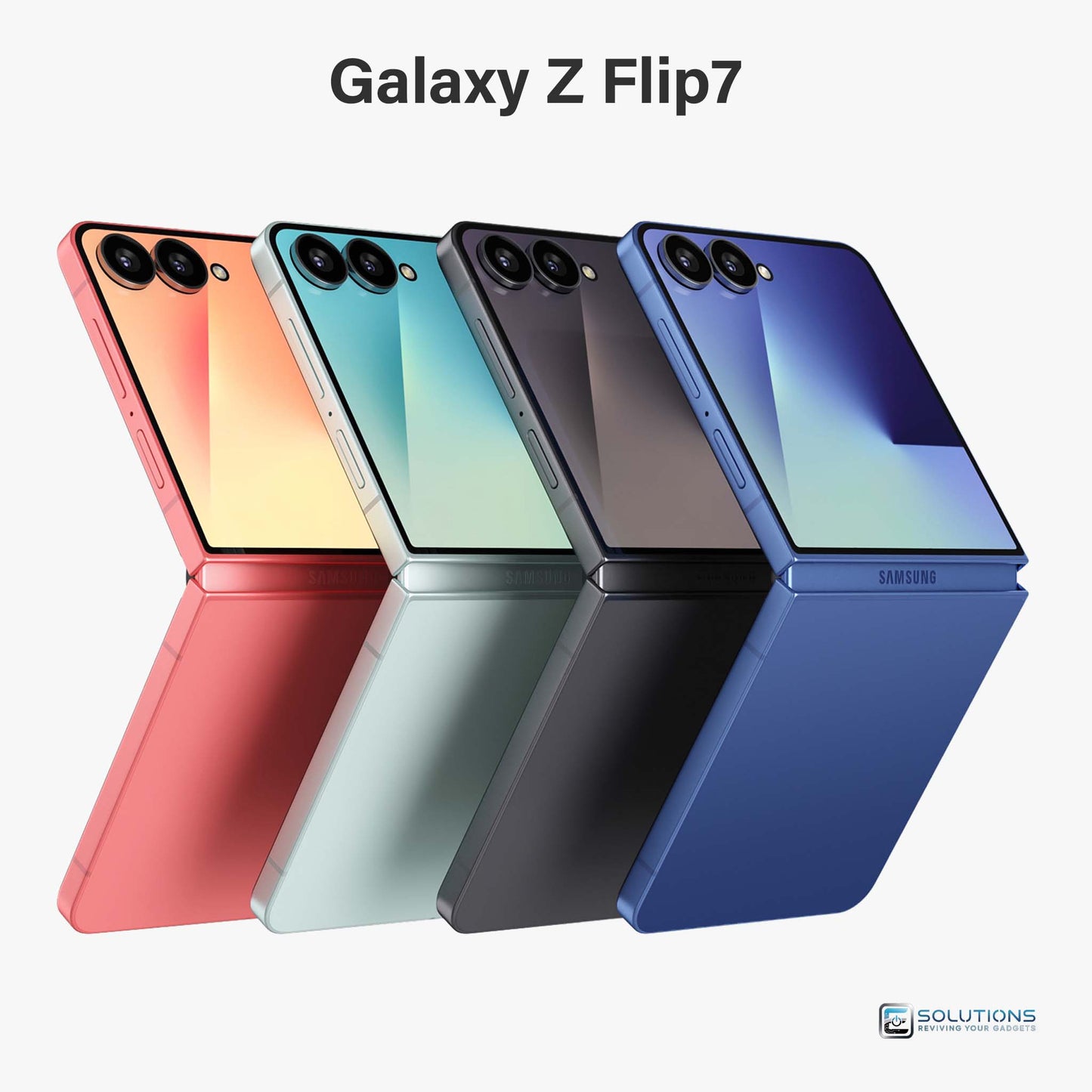 Samsung Galaxy Z Flip 7 lineup in Blue Shadow, Jet Black, Coral Red, and Mint — unlocked foldable smartphones for retail and wholesale with 256GB and 512GB storage