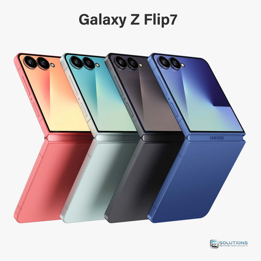 Samsung Galaxy Z Flip 7 lineup in Blue Shadow, Jet Black, Coral Red, and Mint — unlocked foldable smartphones for retail and wholesale with 256GB and 512GB storage