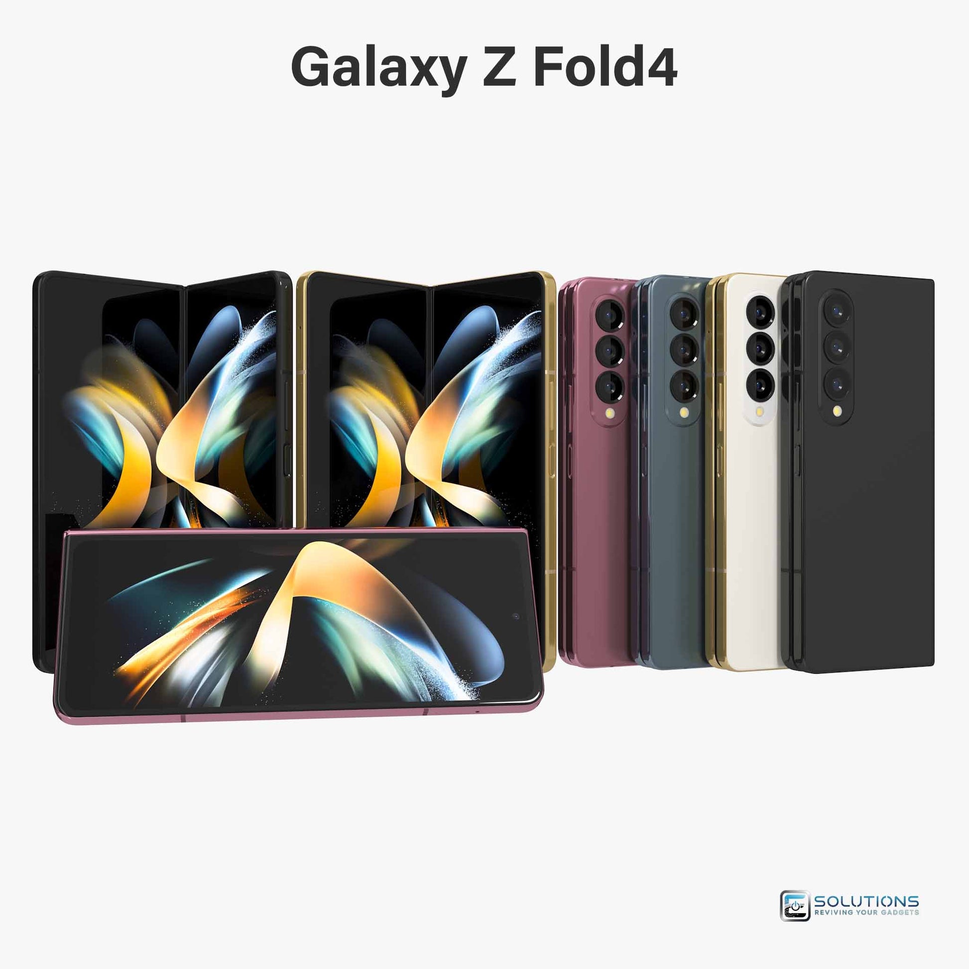 Samsung Galaxy Z Fold 4 lineup in Graygreen, Phantom Black, Beige, and Burgundy — factory unlocked foldable smartphones for retail and wholesale with 256GB, 512GB, and 1TB storage