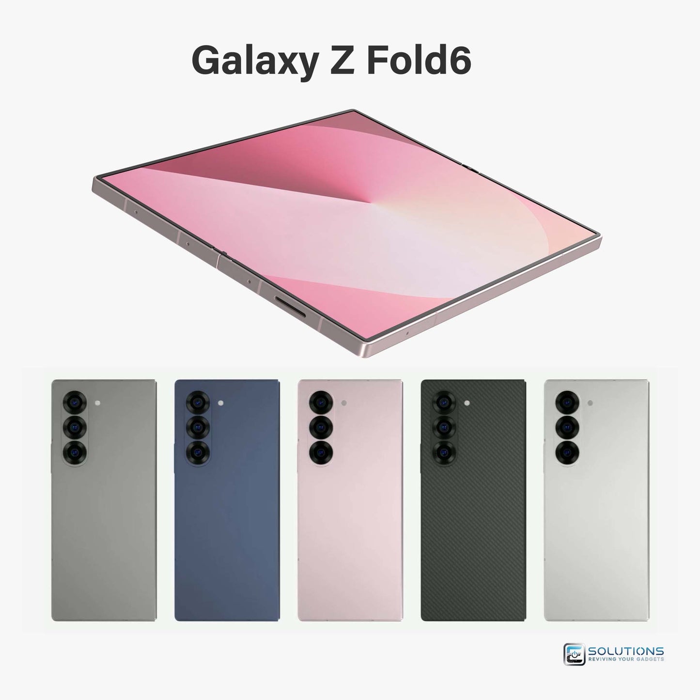 Samsung Galaxy Z Fold 6 lineup in Silver Shadow, Pink, Navy, Crafted Black, and White — unlocked foldables for retail and wholesale in 256GB, 512GB, and 1TB storage