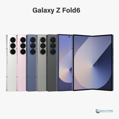Samsung Galaxy Z Fold 6 lineup in Silver Shadow, Pink, Navy, Crafted Black, and White — unlocked foldables for retail and wholesale in 256GB, 512GB, and 1TB storage